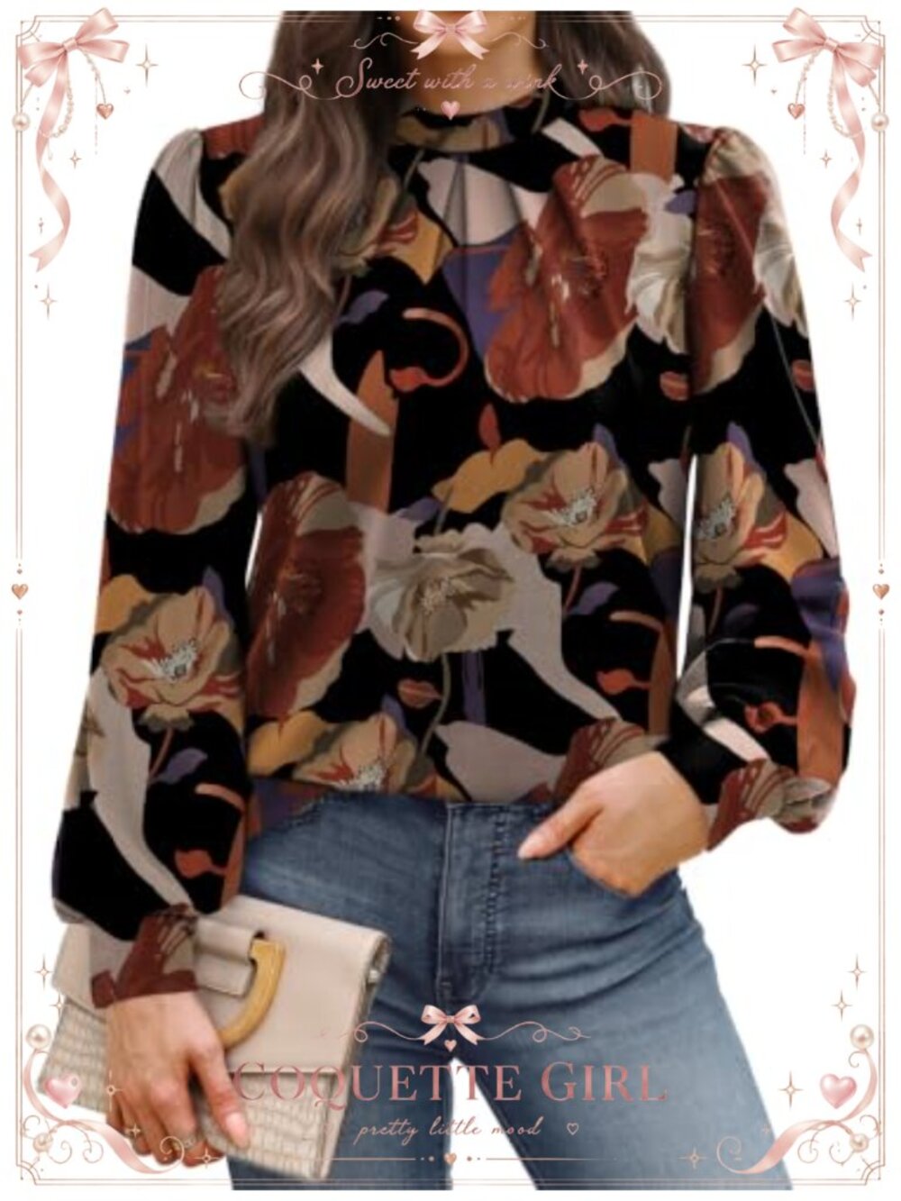 Mock Neck Pleated Puff Sleeve Blouse Long Sleeve Dressy Casual Tunic Top